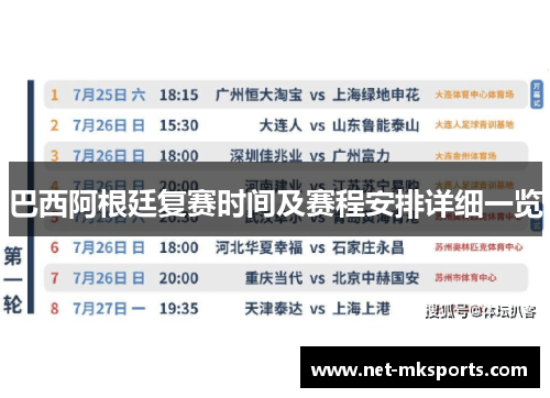 巴西阿根廷复赛时间及赛程安排详细一览
